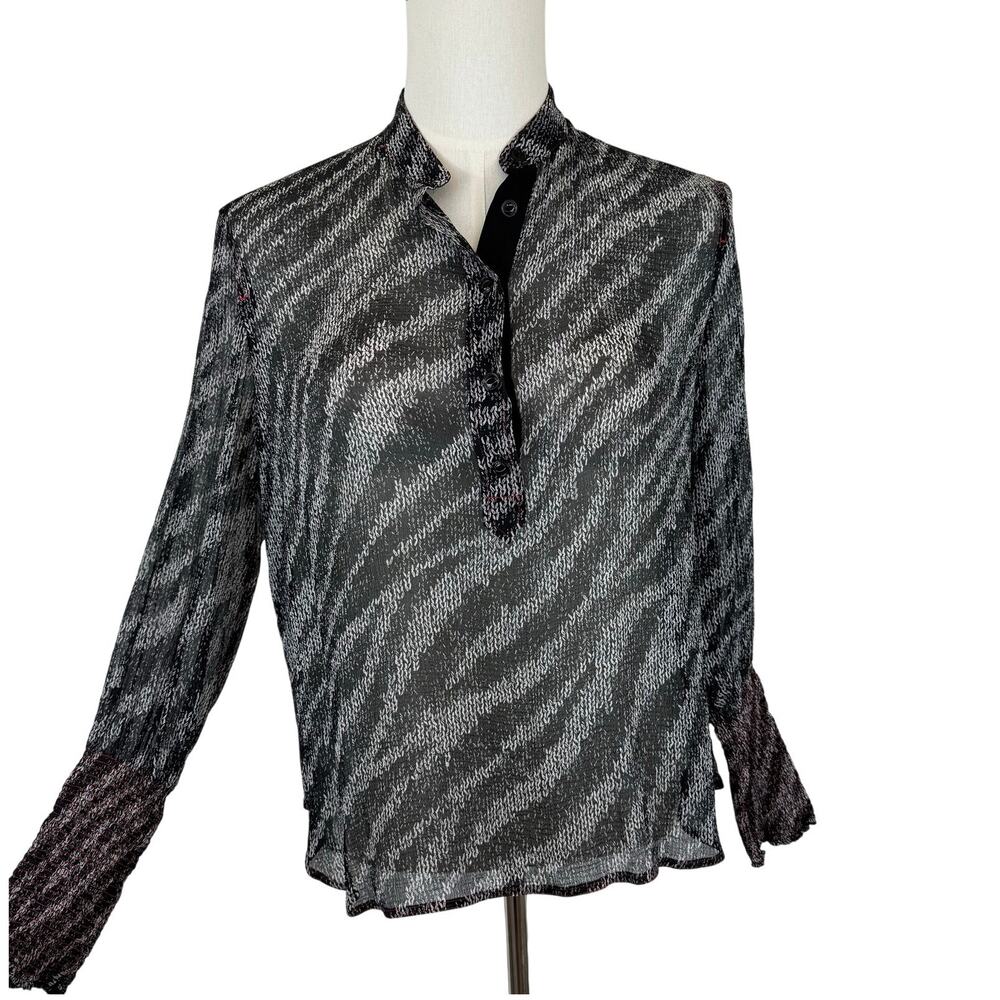 Rag & Bone Silk Printed Shirt Blouse Top Black/White Abstract Animal Print L